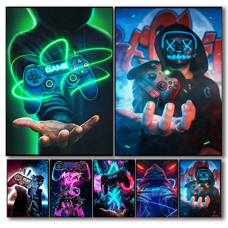 Linen Paintings Gaming Room Wall Art Pictures