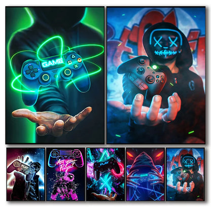 Linen Paintings Gaming Room Wall Art Pictures